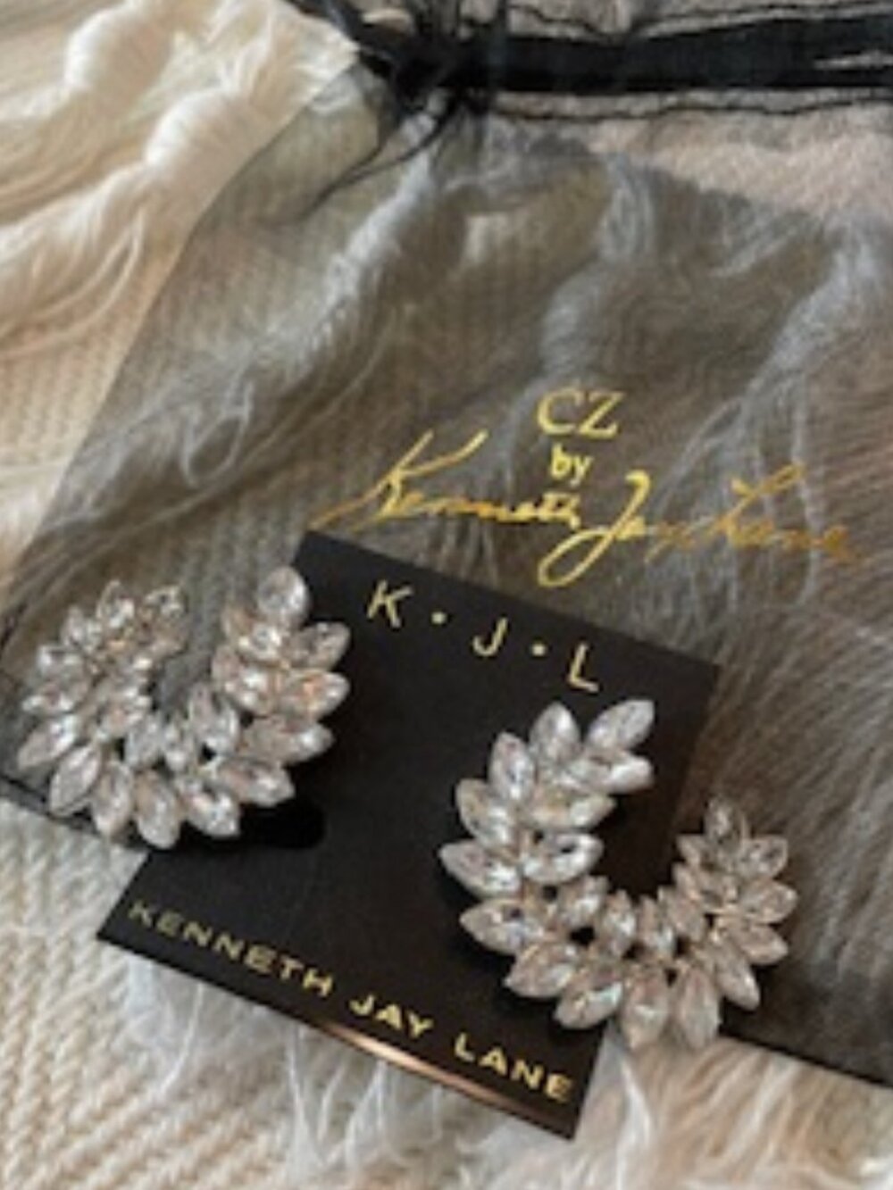 KENNETH JAY LANE Crystal Clip Earrings in Rhodium-plated Silver Brand New NWT - Picture 2 of 8